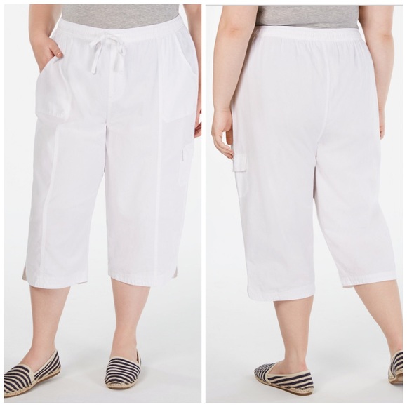 0X 1X Plus Size Beige Comfort Waist Capri Pants - Picture 5 of 5